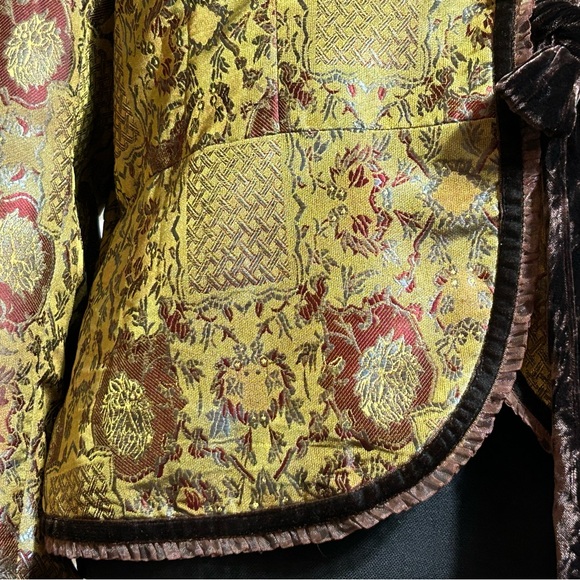 VINTAGE JACKET SHINY ASIAN PAISLEY E BY ECO JACKET SIZE 12 BOHO BROWN GREEN GOLD - Picture 9 of 16